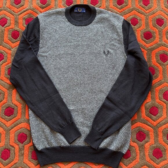 MAKE OFFER! Fred Perry Herringbone wool sweater Men's 38" Small - Picture 1 of 3